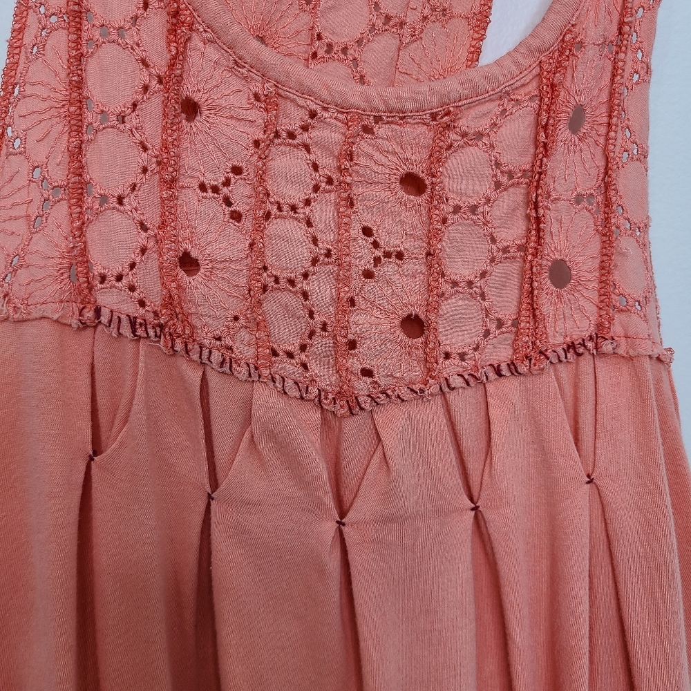 Free People Tank Top Dress Scoop Neck Tie Dye Bohemian Peach Red Size Smal - Picture 11 of 16